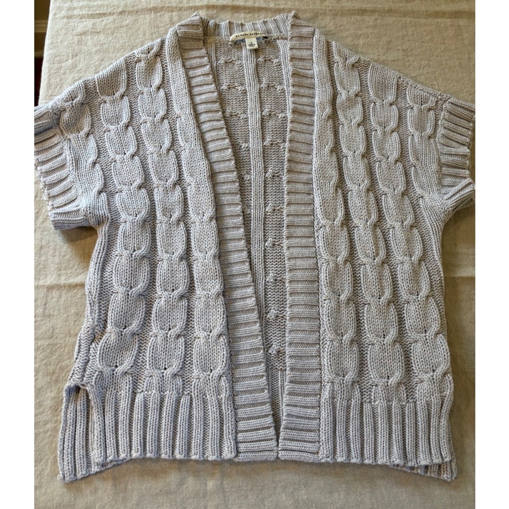 Womens Cable Knit Short Sleeve Cardigan Gray Small Grandmacore Cozycore Preppy